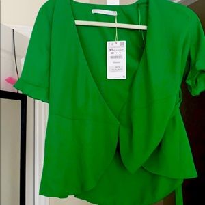 Zara Wrap Blouse Green